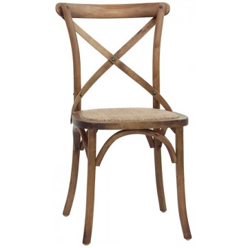 Sedia con struttura in legno, effetto anticato, seduta in rattan (8 pcs)