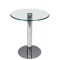 Tavolo con base in acciaio cromato, piano in vetro temperato