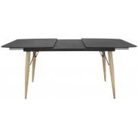 Tavolo con piano allungabile in cristallo effetto pietra, struttura in metallo verniciato e legno
