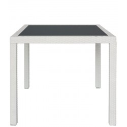 Tavolo in alluminio, rivestimento in filo di polietilene, piano in vetro temperato - 90x90xH75 cm