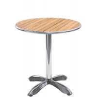 Tavolo con base in alluminio e ripiano in legno