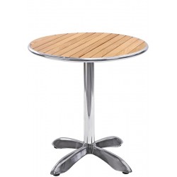 Tavolo con base in alluminio e ripiano in legno - Ø 60 x H73 cm
