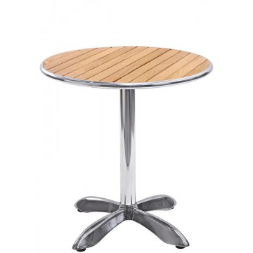 Tavolo con base in alluminio e ripiano in legno - Ø 60 x H73 cm