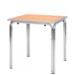 Tavolo con base in alluminio e piano in doghe di legno - 60x60xH73 cm