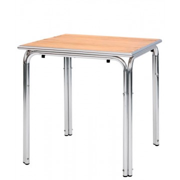 Tavolo con base in alluminio e piano in doghe di legno - 80x80xH73 cm