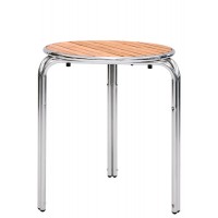 Tavolo con struttura in alluminio, piano in doghe di legno