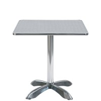 Tavolo con base in alluminio, piano in acciaio inox