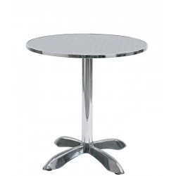 Tavolo con base in alluminio, piano in acciaio inox - Ø 70 x H73 cm