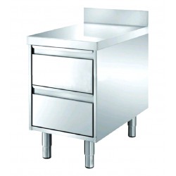 Cassettiera in acciaio inox a 2 cassetti con top e alzatina - 60X68x85 cm