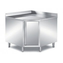 Tavolo inox armadiato ad angolo con alzatina - 110x110x85 mm