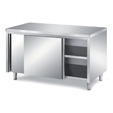 Tavolo inox armadiato con porte scorrevoli - PROF. 500 mm