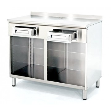 Mobile macchina caffè inox con cassetto normale, divisorio centrale + 2 vani a giorno - PROF. 60 cm Mobile macchina caffè inox con cassetto normale, divisorio centrale + 2 vani a giorno - PROF. 60 cm