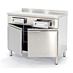 Mobile macchina caffè inox con divisorio centrale, 2 cassetti e 2 ante a battente - PROF. 70 cm