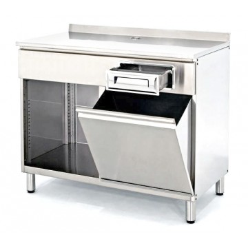 Mobile macchina caffè inox con divisorio centrale, vano a giorno e tramoggia rifiuti - PROF. 60 cm Mobile macchina caffè inox con divisorio centrale, vano a giorno e tramoggia rifiuti - PROF. 60 cm