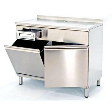 Mobile macchina caffè inox con divisorio centrale, tramoggia rifiuti e anta battente - PROF. 60 cm Mobile macchina caffè inox con divisorio centrale, tramoggia rifiuti e anta battente - PROF. 60 cm