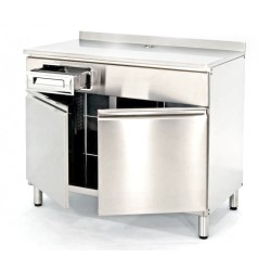 Mobile macchina caffè inox con divisorio centrale e 2 porte battenti - PROF. 70 cm