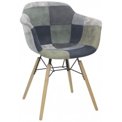 Poltroncina con struttura in legno e metallo, rivestimento in tessuto