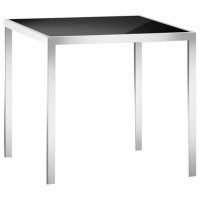 Tavolino con struttura in metallo cromato, piano in vetro temperato
