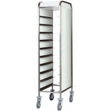 Carrello portavassoi inox con pannelli laterali in perfex bianco - 10 vassoi - 38x62x175h Carrello portavassoi inox con pannelli laterali in perfex bianco - 10 vassoi - 38x62x175h