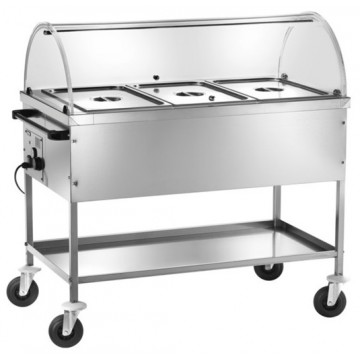 Carrello termico inox bagnomaria con temperatura differenziata - Con cupola - Per 3 bacinelle GN1/1