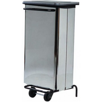 Pattumiera rettangolare inox con 2 ruote e pedale - 49x50x101 h / 100 Lt