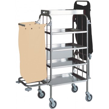 Carrello inox portabiancheria, pulizia, multiuso - 4 Piani - 82/152x50x158h