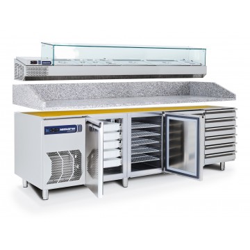 Tavolo da laboratorio per pizza con cassettiera TP3 TN (0/+8°C) 537 Lt - PROF. 83 cm