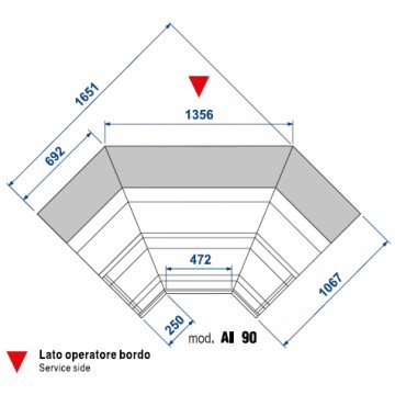 Banco alimentare da taglio Self Service a refrigerazione Statica (Modulo Angolare Interno) 1651x1651x890 mm