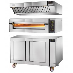 Forno elettronico modulare in acciaio completo con 1 Modulo Forno capacità 4 Pizze, cappa aspirante inox e cella di lievitazione