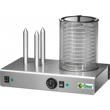 Scalda hot dog in acciaio inox a 3 punzoni e campana in vetro con cestello inox. 1100 W - 230V 1PH