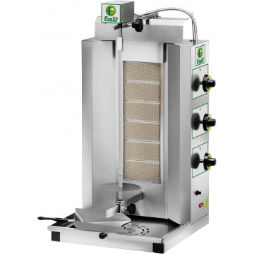 Gyros a gas in acciaio inox con kit per GPL incluso. 6 bruciatori. 10,2 kW - 230V 1PH