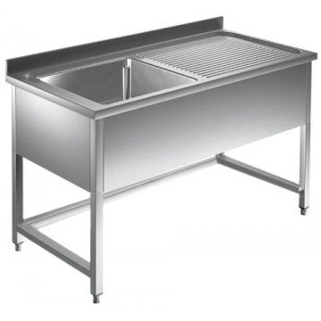 Lavello in acciaio inox su mobile aperto - 1 vasca con gocciolatoio destro - PROF. 60 cm