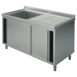 Lavatoio inox armadiato - 1 vasca con gocciolatoio destro - PROF. 60 cm