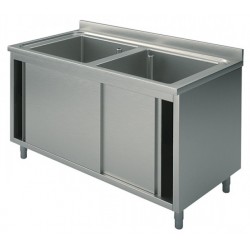 Lavatoio inox armadiato - 2 vasche - PROF. 60 cm