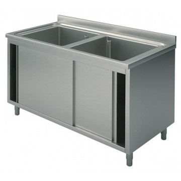 Lavatoio inox armadiato - 2 vasche - PROF. 60 cm