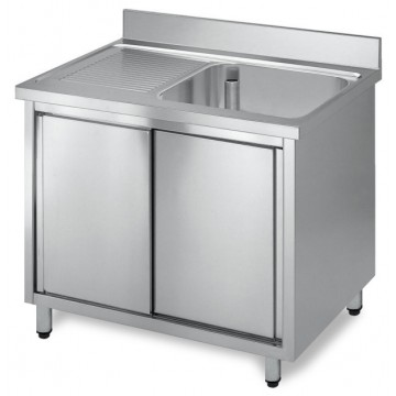 Lavatoio inox armadiato - 1 vasca con gocciolatoio sinistro - PROF. 70 cm