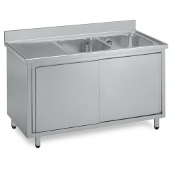 Lavatoio inox armadiato - 2 vasche con gocciolatoio sinistro - PROF. 60 cm