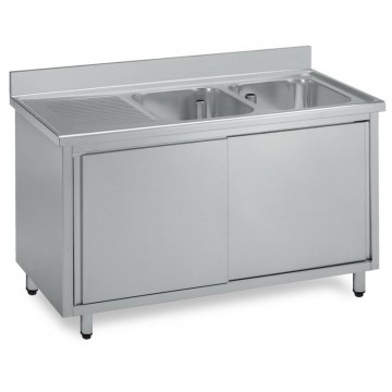 Lavatoio inox armadiato - 2 vasche con gocciolatoio sinistro - PROF. 60 cm