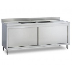 Lavatoio inox armadiato - 2 vasche con gocciolatoio destro e sinistro - PROF. 60 cm