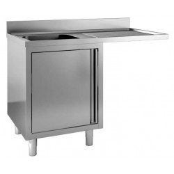 Lavatoio inox armadiato per lavastoviglie - 1 vasca con gocciolatoio a sbalzo destro - PROF. 70 cm