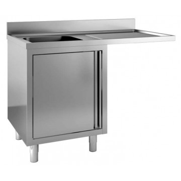 Lavatoio inox armadiato per lavastoviglie - 1 vasca con gocciolatoio a sbalzo destro - PROF. 70 cm