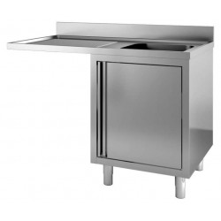 Lavatoio inox armadiato per lavastoviglie - 1 vasca con gocciolatoio a sbalzo sinistro - PROF. 60 cm