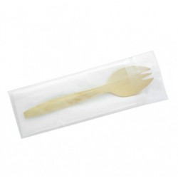 Kit usa e getta Spork in legno con tovagliolo, imbustate singolarmente,14,5 cm (250 pcs)