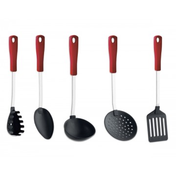 Set 5 Utensili da cucina in Acciaio e Nylon con manico Rosso ergonomico (4  Confezioni) Complementari